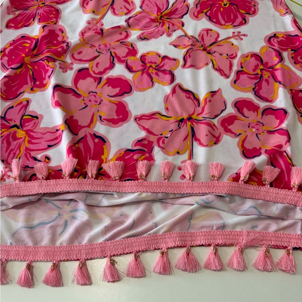 Simply Southern Pink off the shoulder Dress with Vibrant Hibiscus Floral Pattern - Picture 6 of 10